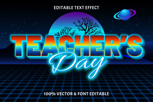 Teachers day editable text effect retro style vector