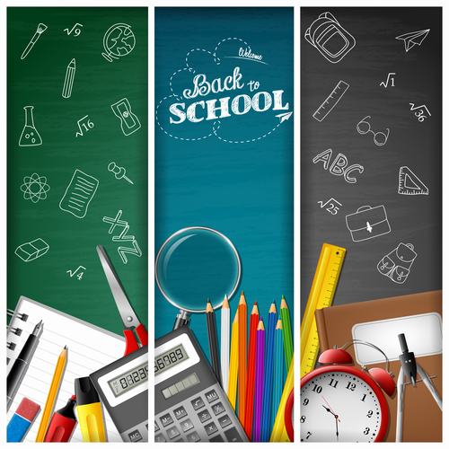 Three color back to school background banner vector