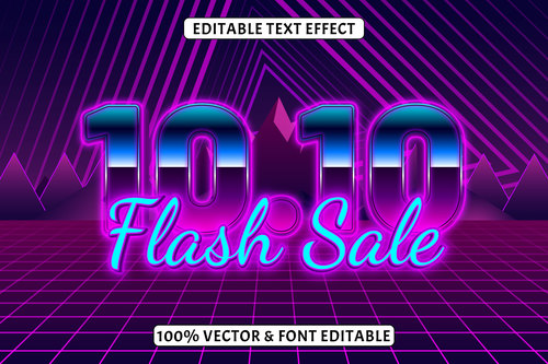 Time editable text effect retro neon style vector