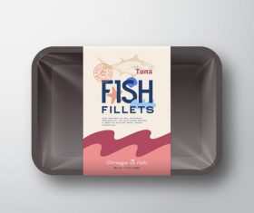 Tuna fish fillets canned food label design vector