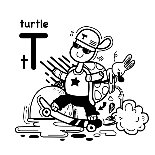 Turtle english word cartoon illustration vector