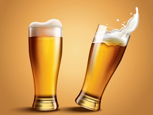 Two glasses of draft beer vector