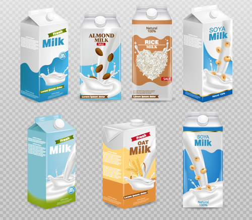 Various flavors boxed milk vector