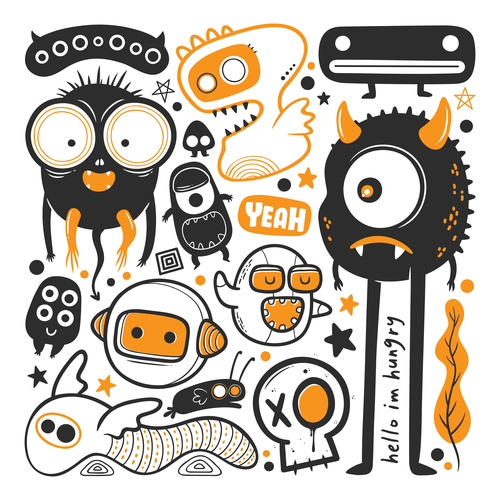 Various monster illustration vector