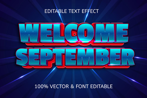 Welcome september style comic editable text effect vector