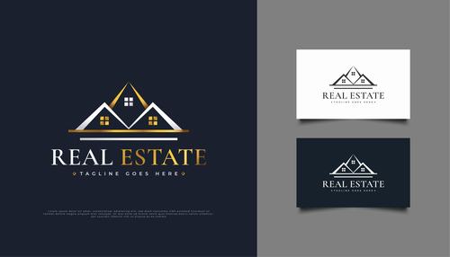 White and gold luxury real estate logo vector design