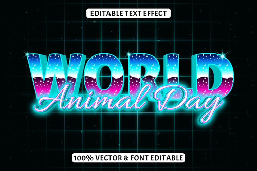 World animal day editable text effect retro style vector