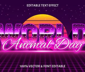 World animal day editable text effect retro style vector