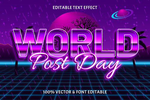 World post day editable text effect retro style vector