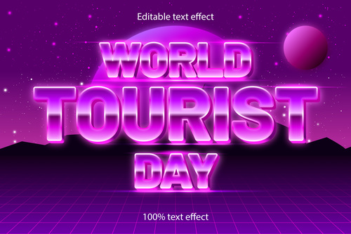 World tourist day editable text effect retro style vector