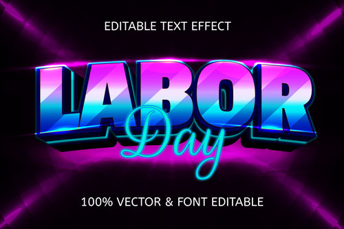 labor day style neon editable text effect vector