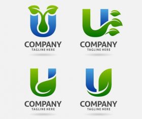 letter U leaf logo design vector