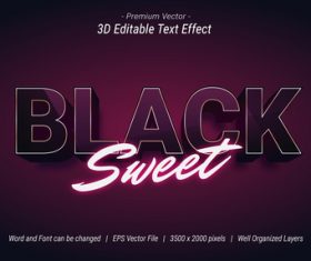 3D Black Sweet Editable Text Effect Vector