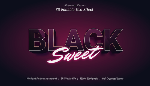 3D Black Sweet Editable Text Effect Vector