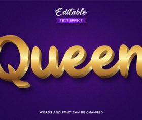 3d gold queen text effect vector