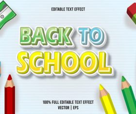 Back to school editable text effect 3D emboss cartoon style vector