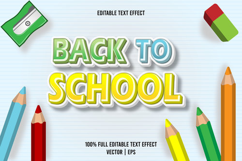 Back to school editable text effect 3D emboss cartoon style vector