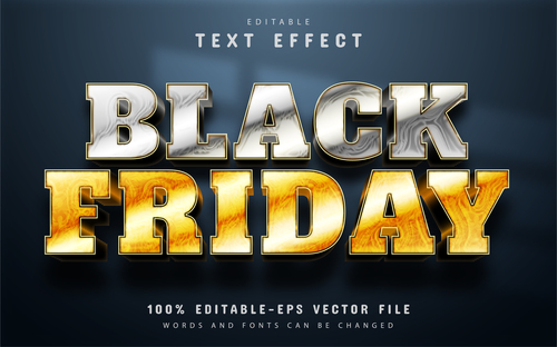 Black friday silver and gold text effect editable vector