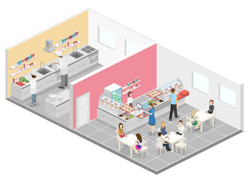 Cafeteria and kitchen illustration vector