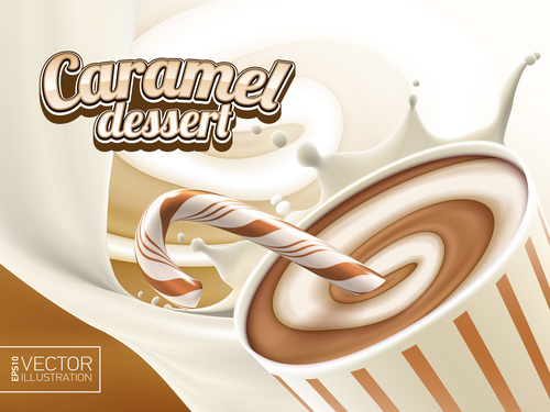 Caramel dessert advertising illustration vector
