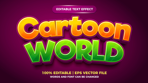 Cartoon world editable text effect style vector