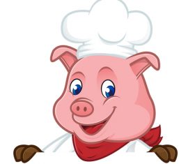 Chef pig cartoon mascot holding blank sign