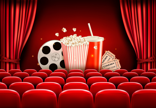Cinema background with red curtains vector