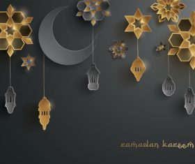 Dark Ramadan lantern festival card vector