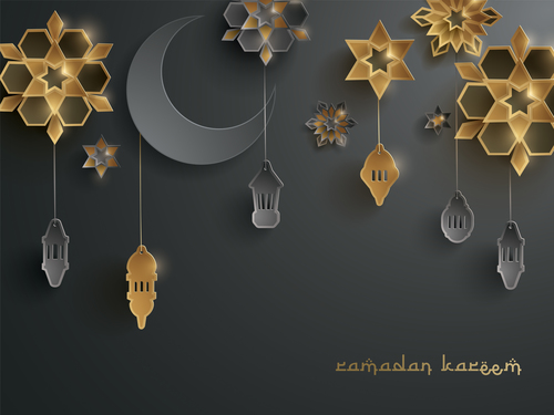 Dark Ramadan lantern festival card vector