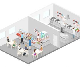 Decomposition cafeteria cartoon illustration vector