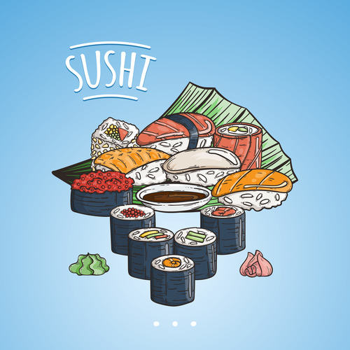 Delicious sushi roll vector