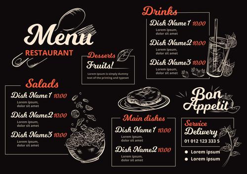 Digital restaurant menu horizontal format vector