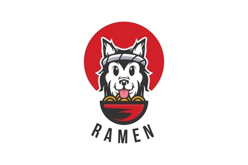 Dog eat ramen logo design vector