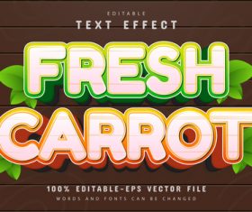 Editable fresh carrot cartoon style text effect vector