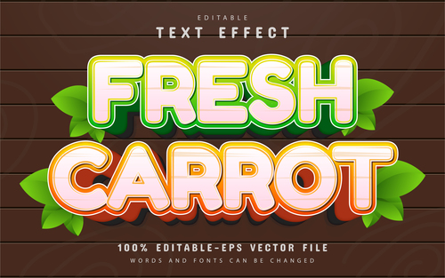 Editable fresh carrot cartoon style text effect vector