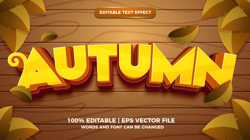 Editable text effect autumn cartoon style vector