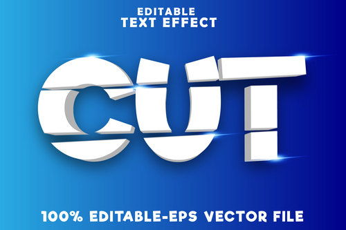 Editable text effect cut with simple slice modern style vector