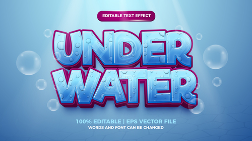 Editable text effect under water 3d template vector