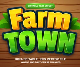 Farm town cartoon comic game editable text effect vector