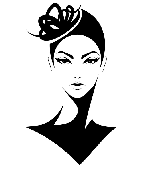 Female hairstyle vector decorated with top hat