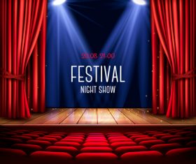 Festival background with red curtain and light vector