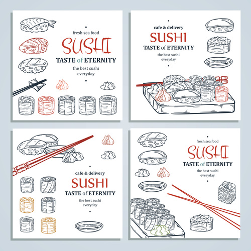 Fresh seafood sushi taste illustration vector