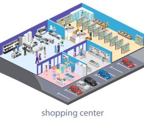 Functionalized supermarket interior illustration vector