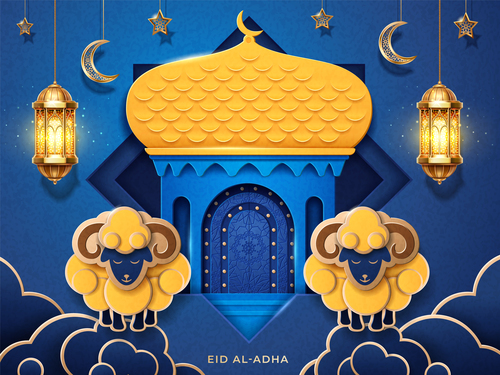 Golden dome mosque background vector