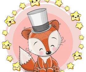 Happy fox illustration birthday card vector