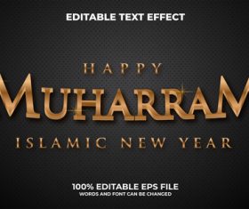 Happy muharram islamic new year editable text style vector