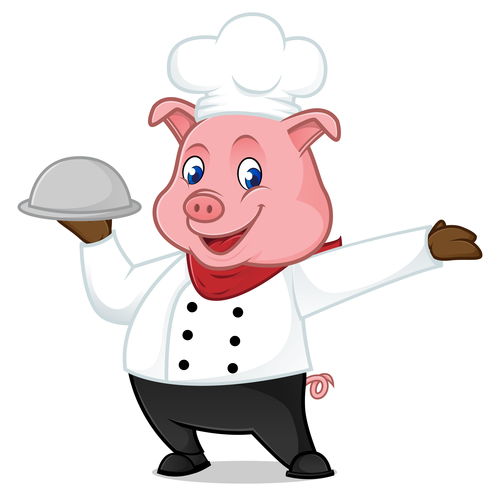 Happy pig waiter cartoon illustration vector