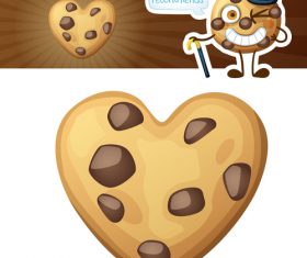 Heart shaped chocolate chip cookie vector