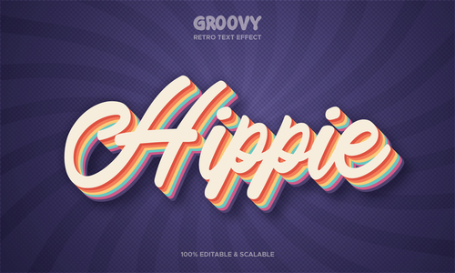 Hippie groovy retro text effect vector