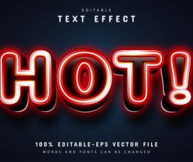 Hot text red neon style text effect vector